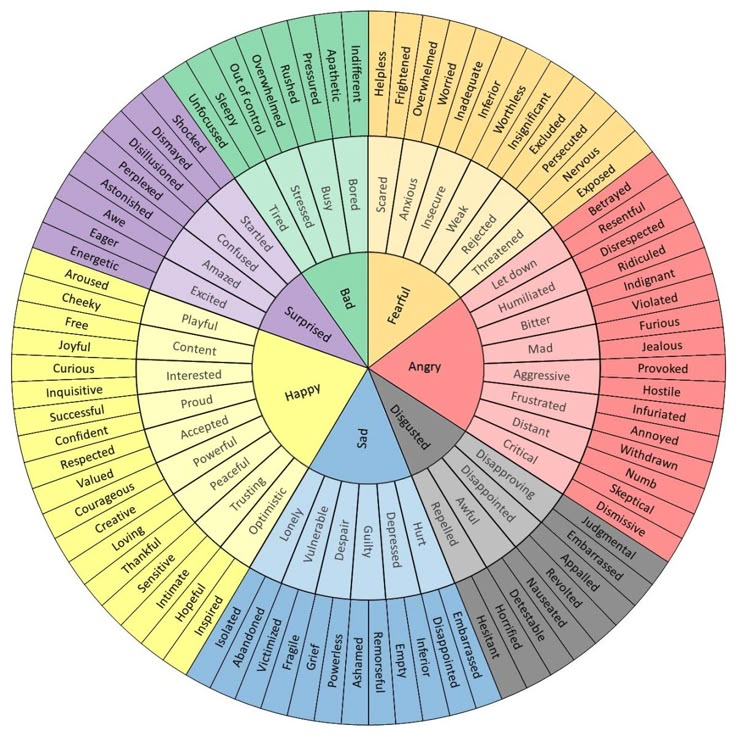 Feelings Wheel — emotions from core to specific